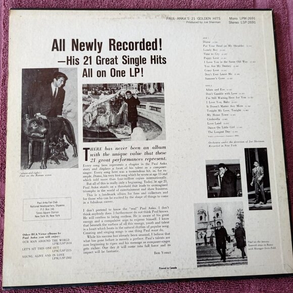 REDUCED  Vintage Paul ANKA Vinyl LP – Paul Anka’s 21 Golden Hits  c 1963 - Picture 2 of 5